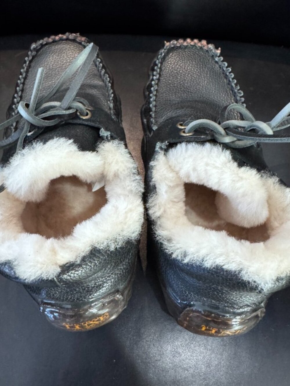 Australia Luxe Collective Kids' Black Leather Shearling Slippers, New, Size 5 - Picture 4 of 7